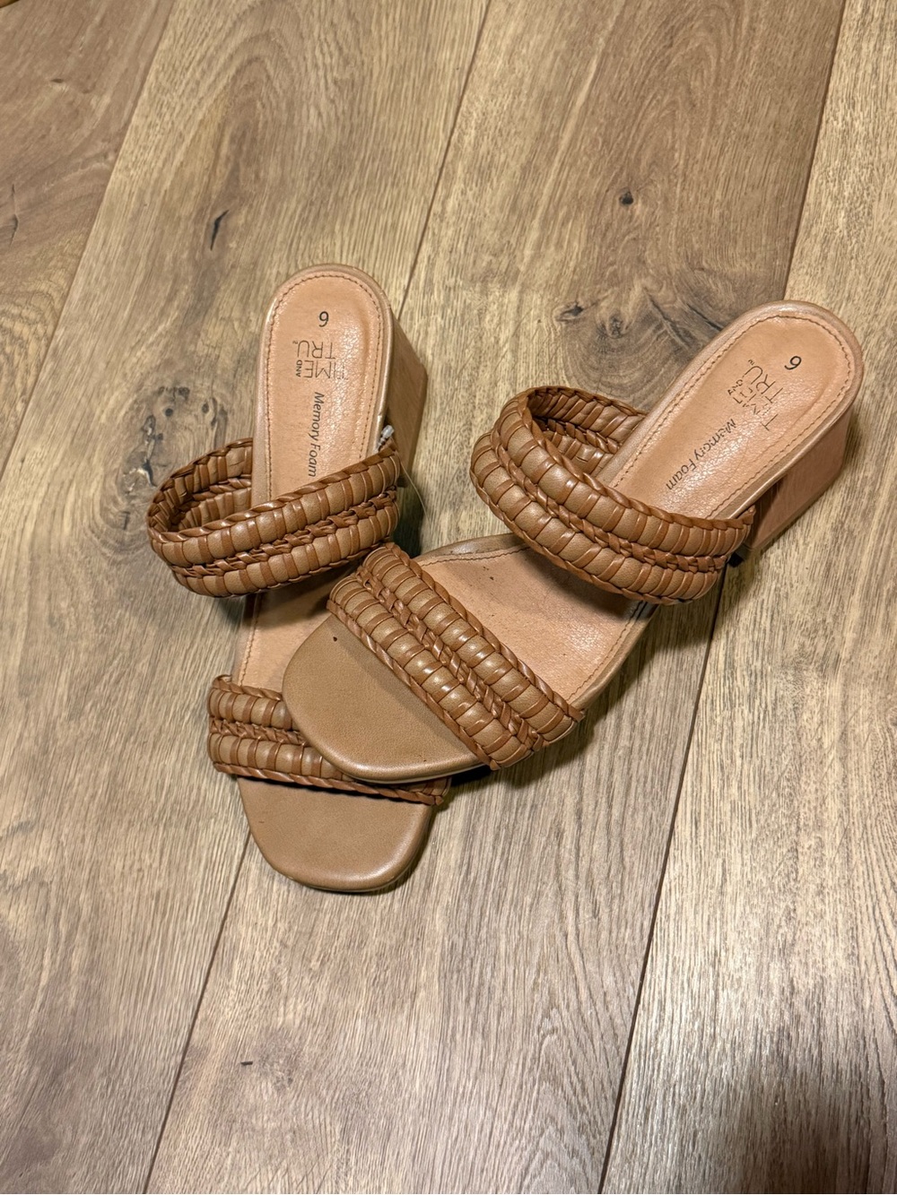 Time and Tru Tan Woven Double-Strap Block Heel Sandals